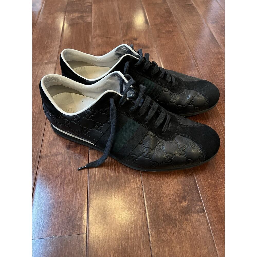 Gucci Guccissi Mens Size 8.5‎ Leather Low Top GG Stripe Made in Italy Sneakers - Picture 7 of 13
